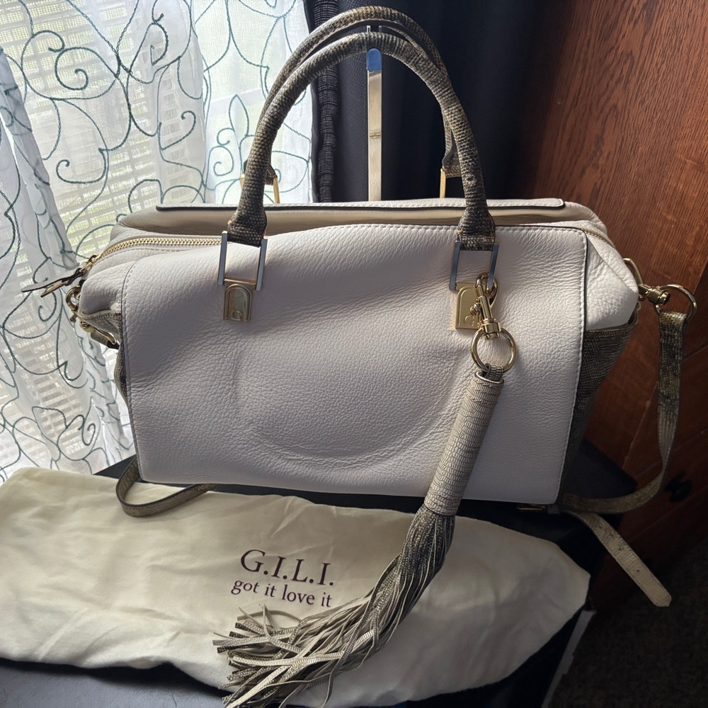 G.I.L.I. Ivory Pebble and Olive snake Women's Handbag